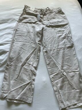 Banana Republic Women's Light Beige Drawstring Linen-Blend Chinos